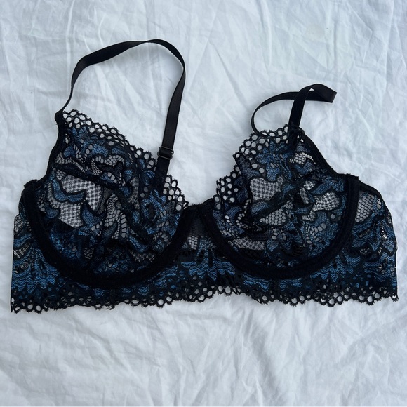 Knotty Knickers Midnight Bloom Black and Blue Metallic Lace Bralette, M - Picture 10 of 13